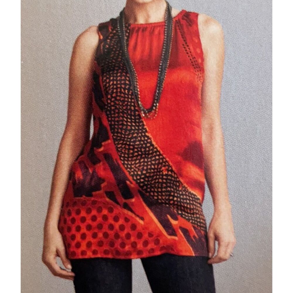 CABI Silk Blend Red Hot Tunic Blouse Sleeveless Tunic, Sz M